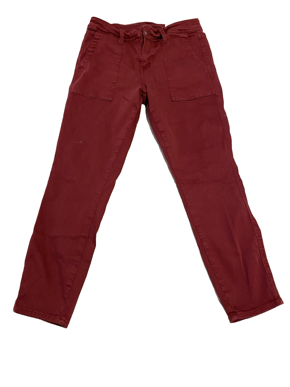 Cosmic Blue Love Womens Cropped Cargo Ankle Pants Size 29 Mid Rise Red Capris